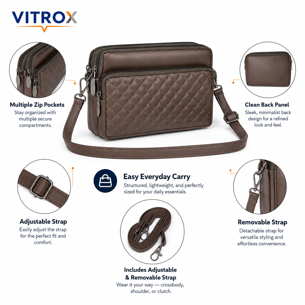 Women’s Quilted Multi-Zip Crossbody Bag