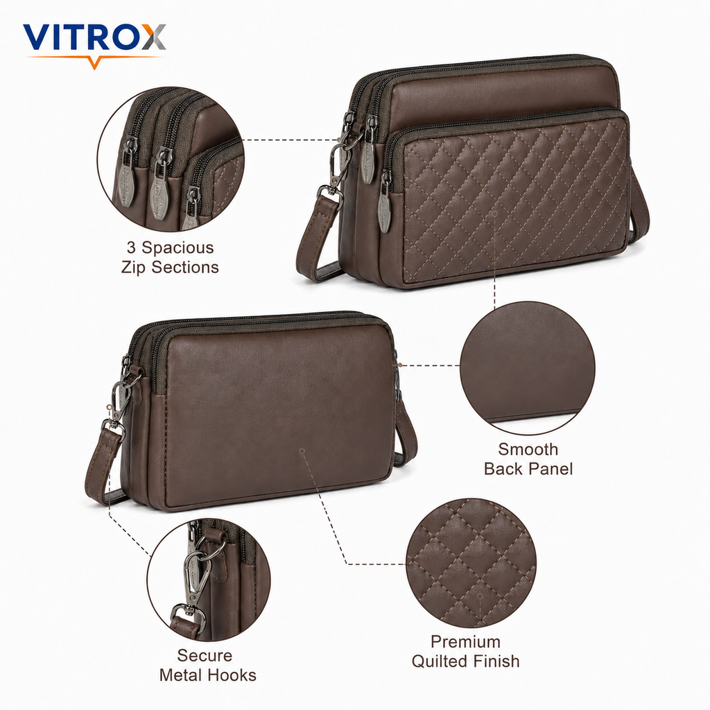 Women’s Quilted Multi-Zip Crossbody Bag