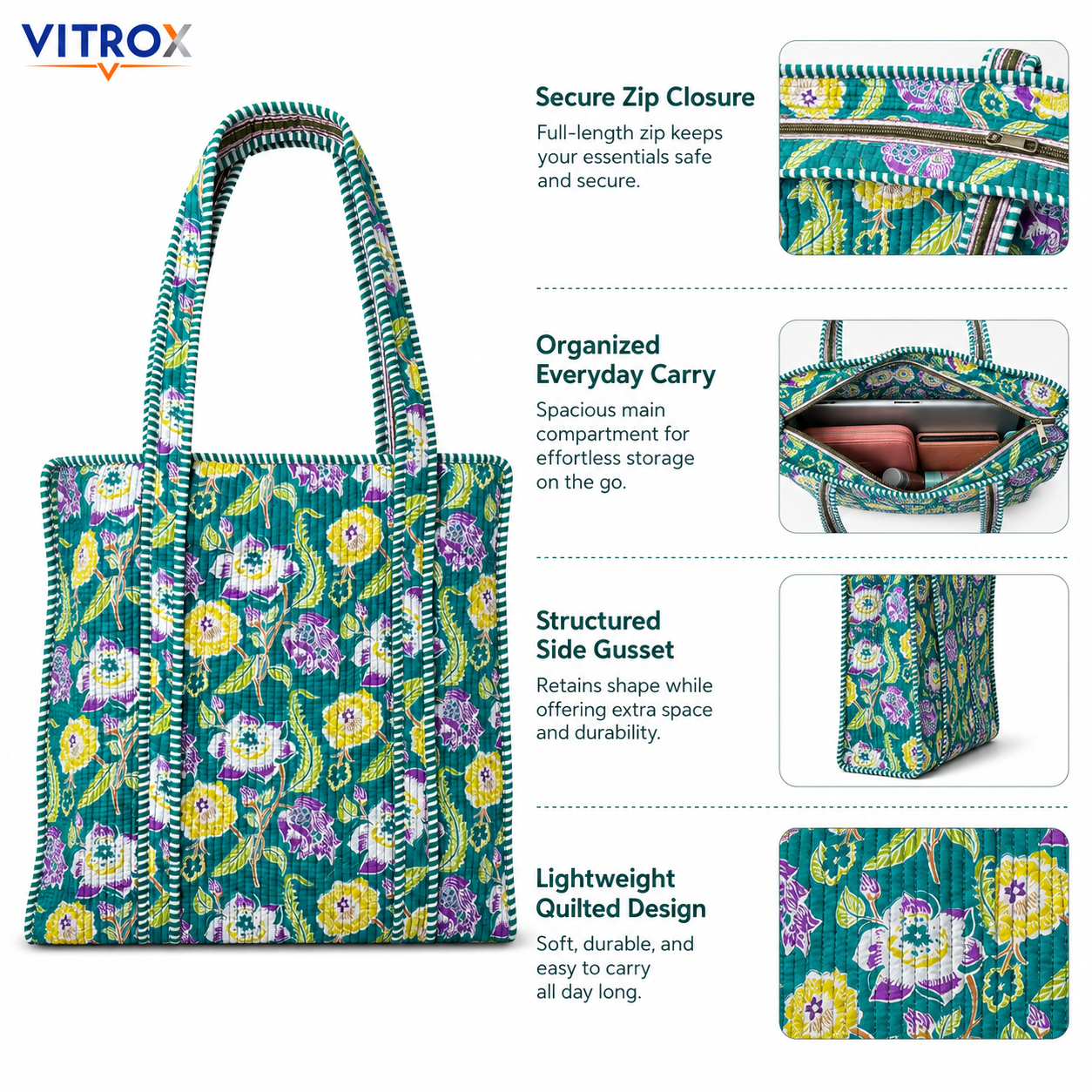 Floral Quilted Tote Bag