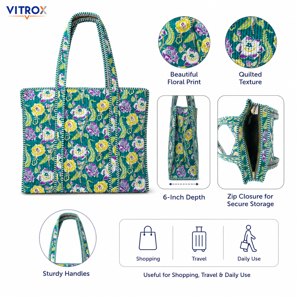 Floral Quilted Tote Bag