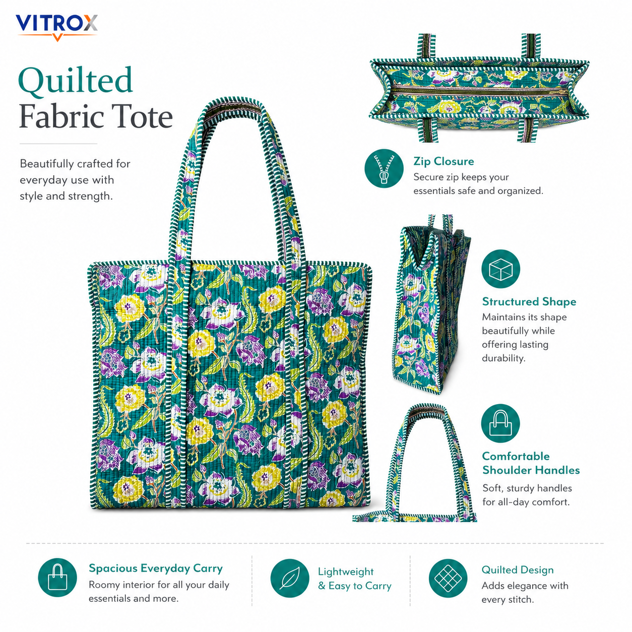 Floral Quilted Tote Bag