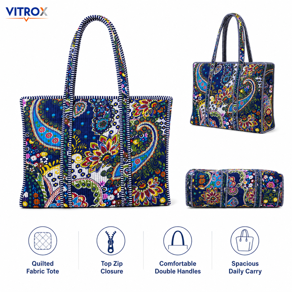Women's Quilted Floral Paisley Tote Bag