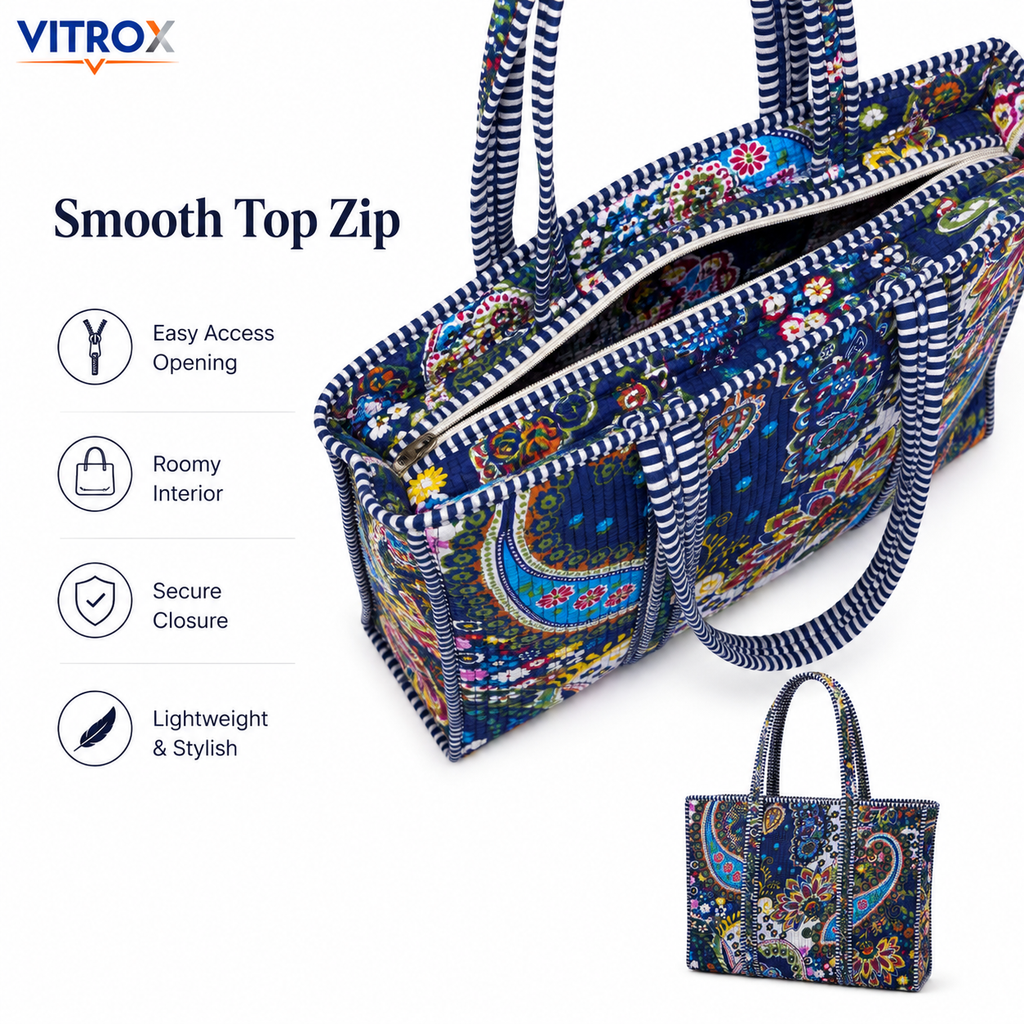 Women's Quilted Floral Paisley Tote Bag
