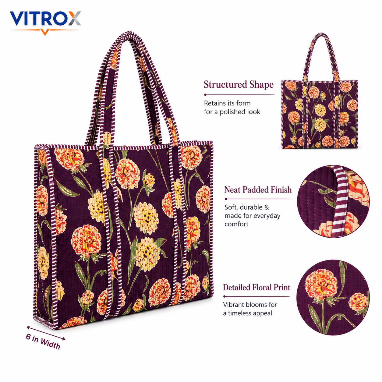 Women’s Quilted Floral Tote Bag