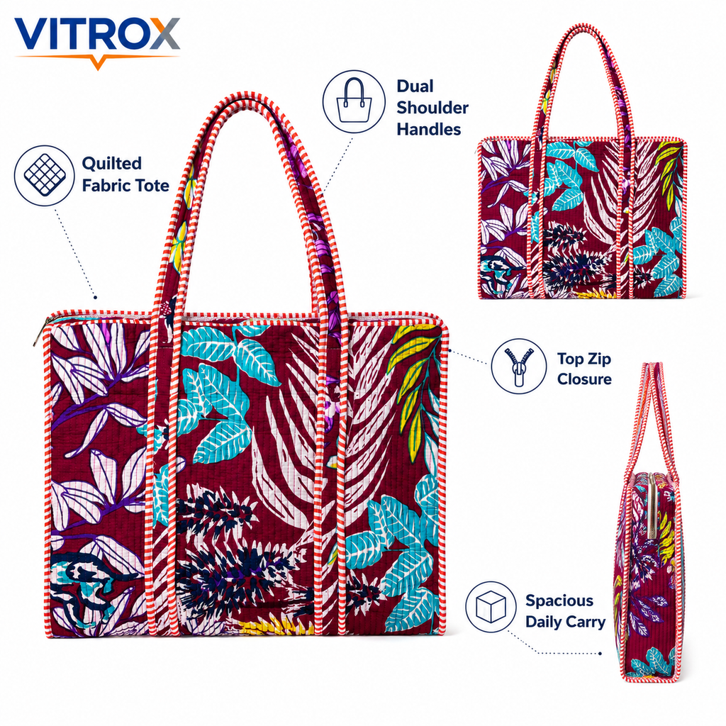Women’s Quilted Floral Print Tote Bag