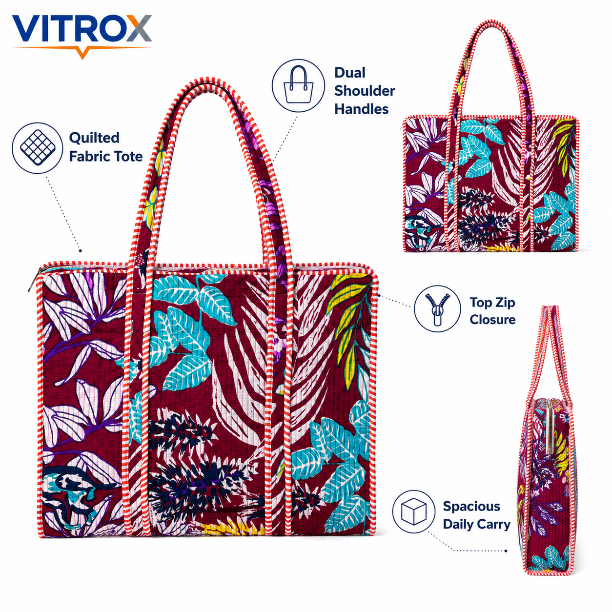 Women’s Quilted Floral Print Tote Bag