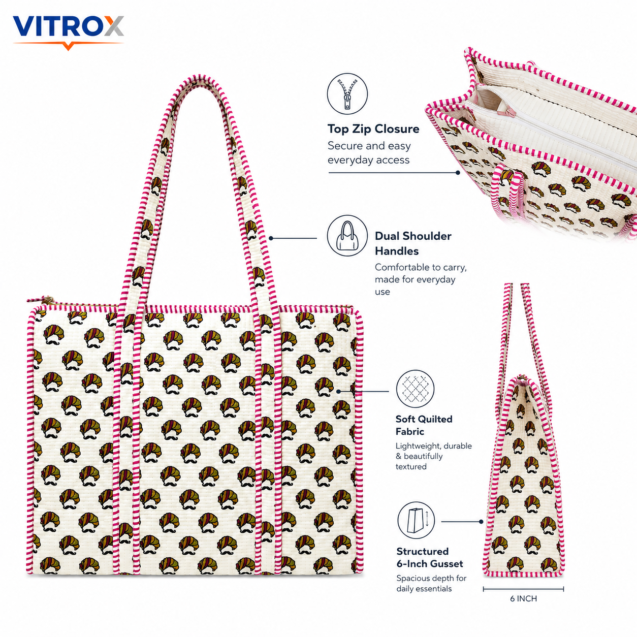 Women’s Printed Quilted Tote Bag