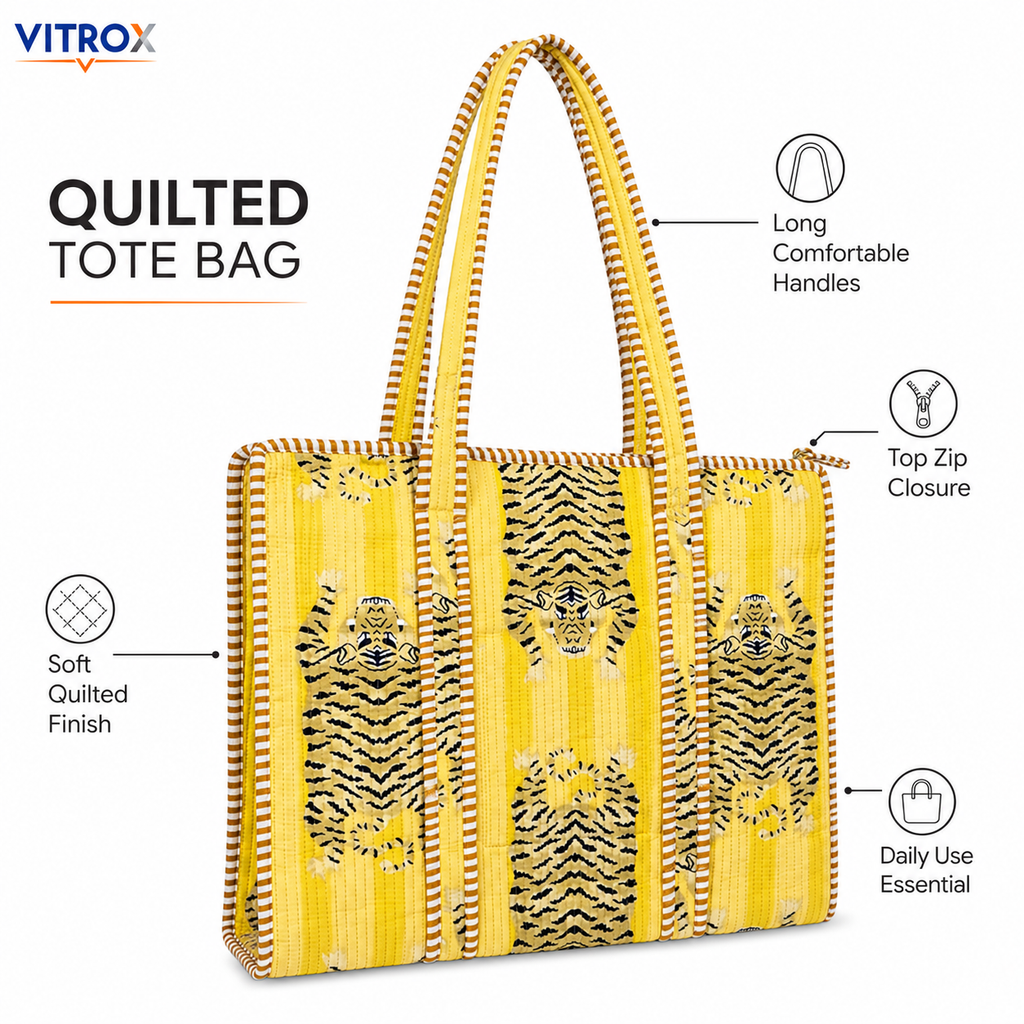 Tiger Print Quilted Tote Bag