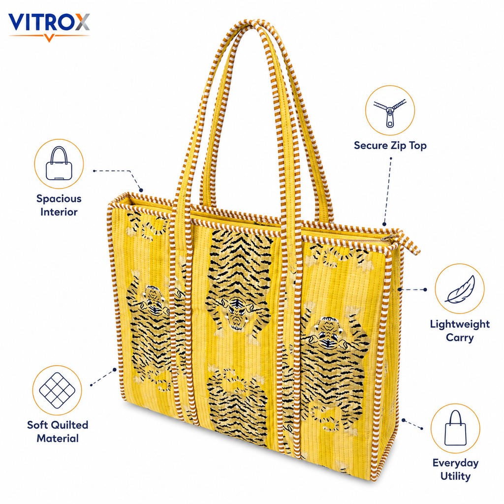 Tiger Print Quilted Tote Bag