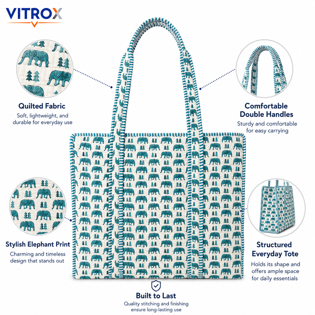 Quilted Elephant Print Tote Bag