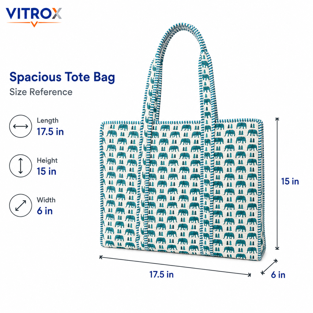 Quilted Elephant Print Tote Bag