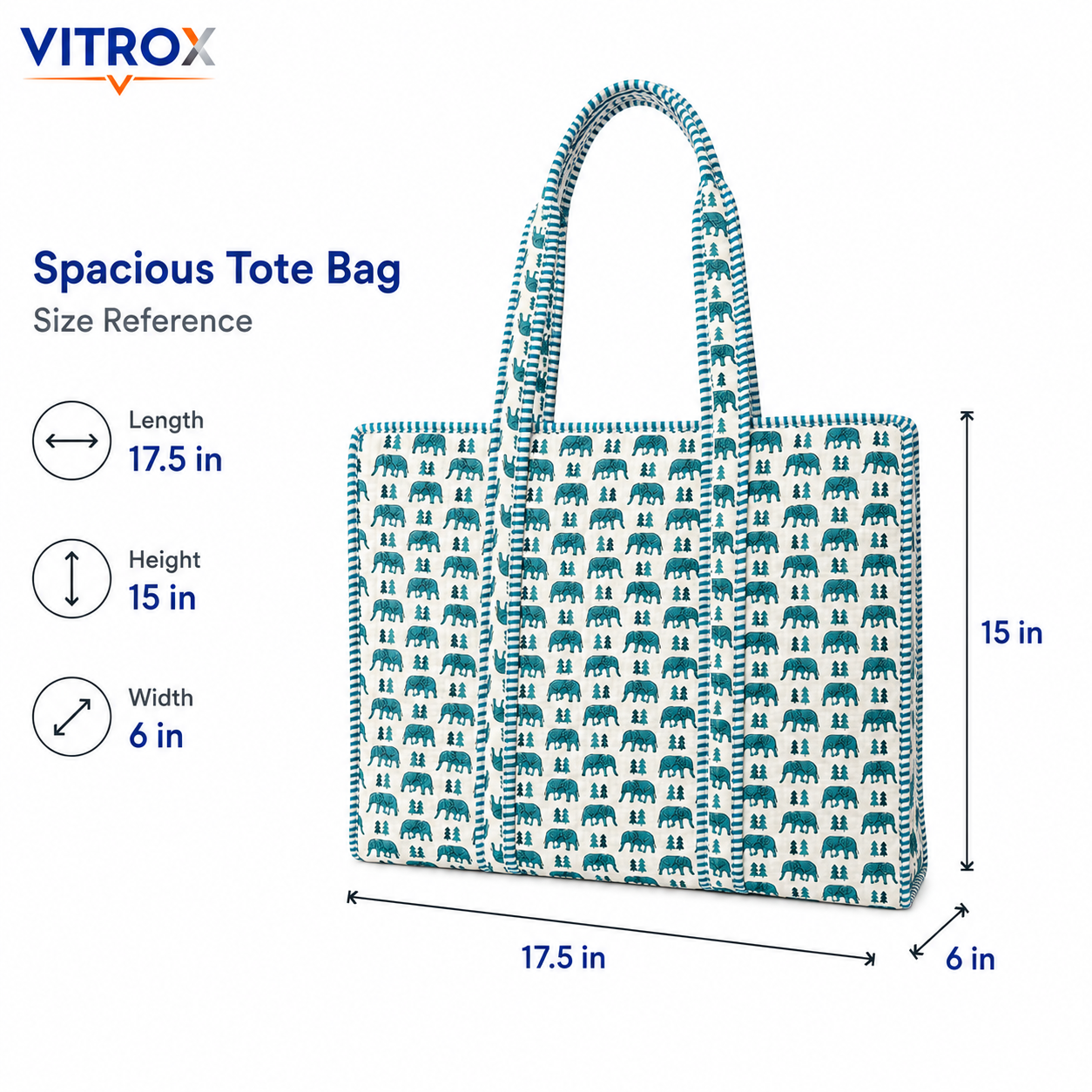 Quilted Elephant Print Tote Bag