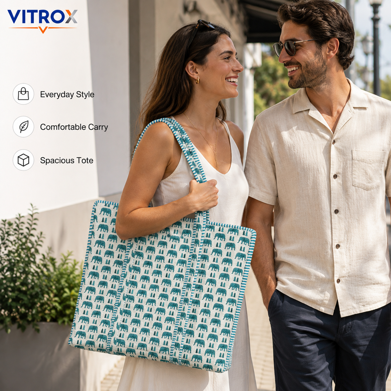Quilted Elephant Print Tote Bag