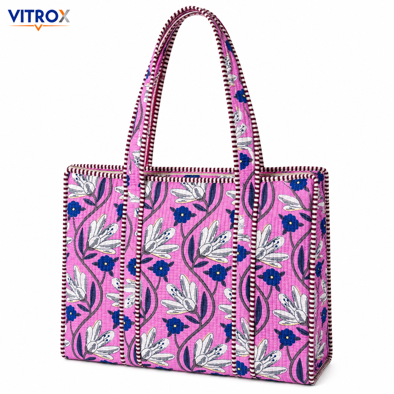 Pink Floral Quilted Tote Bag