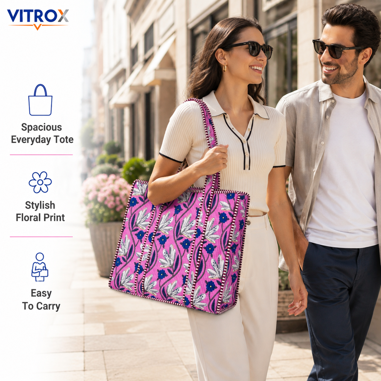 Pink Floral Quilted Tote Bag