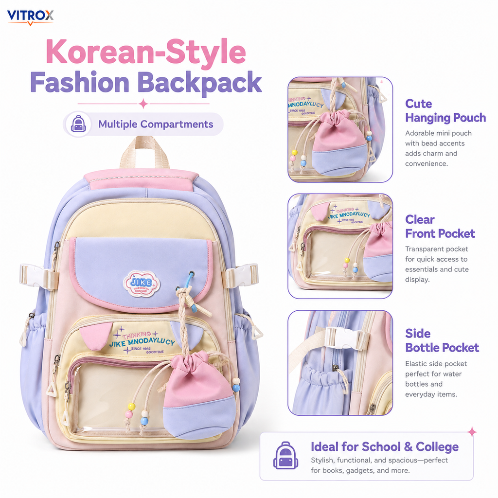 Korean-Style Pastel Multi-Compartment Backpack