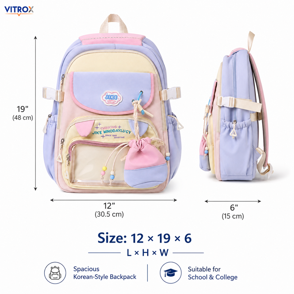 Korean-Style Pastel Multi-Compartment Backpack