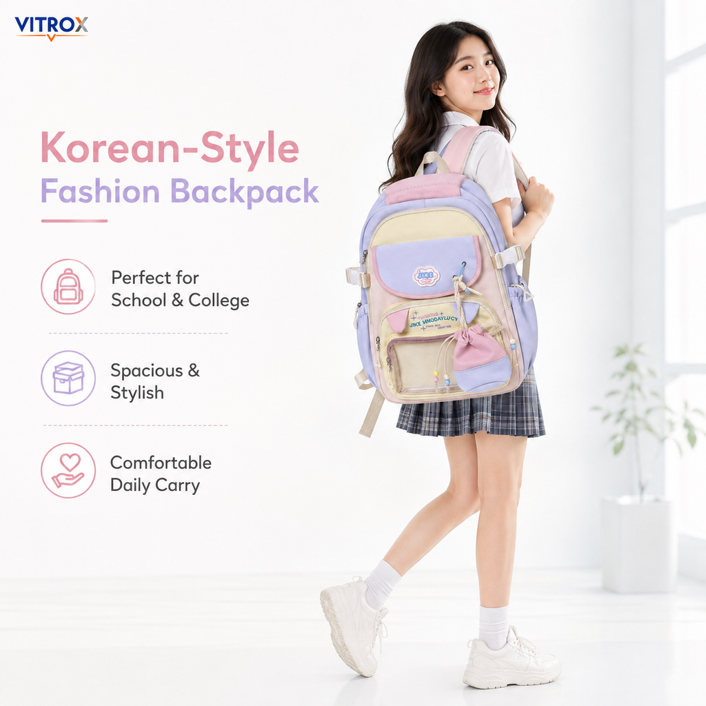 Korean-Style Pastel Multi-Compartment Backpack