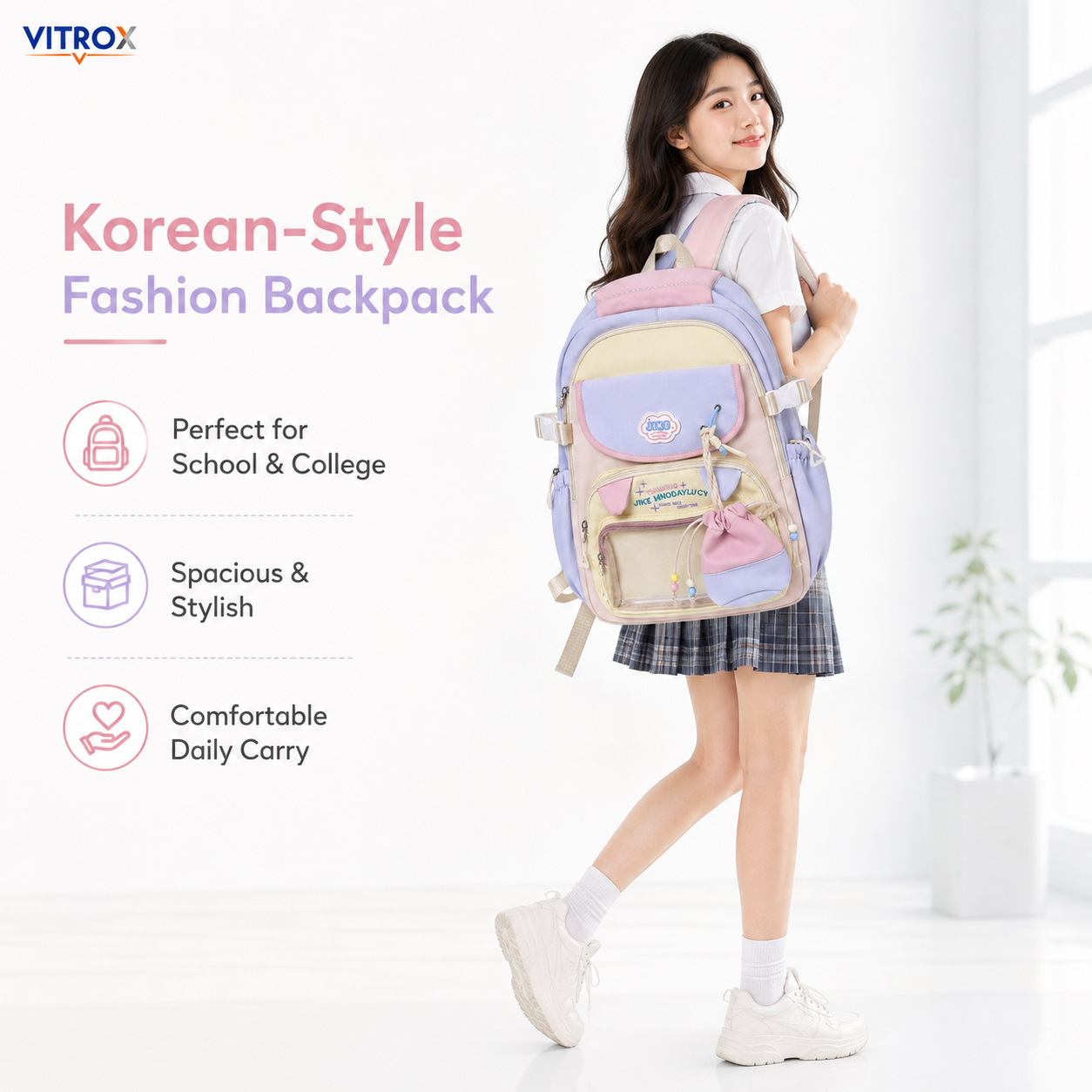 Korean-Style Pastel Multi-Compartment Backpack