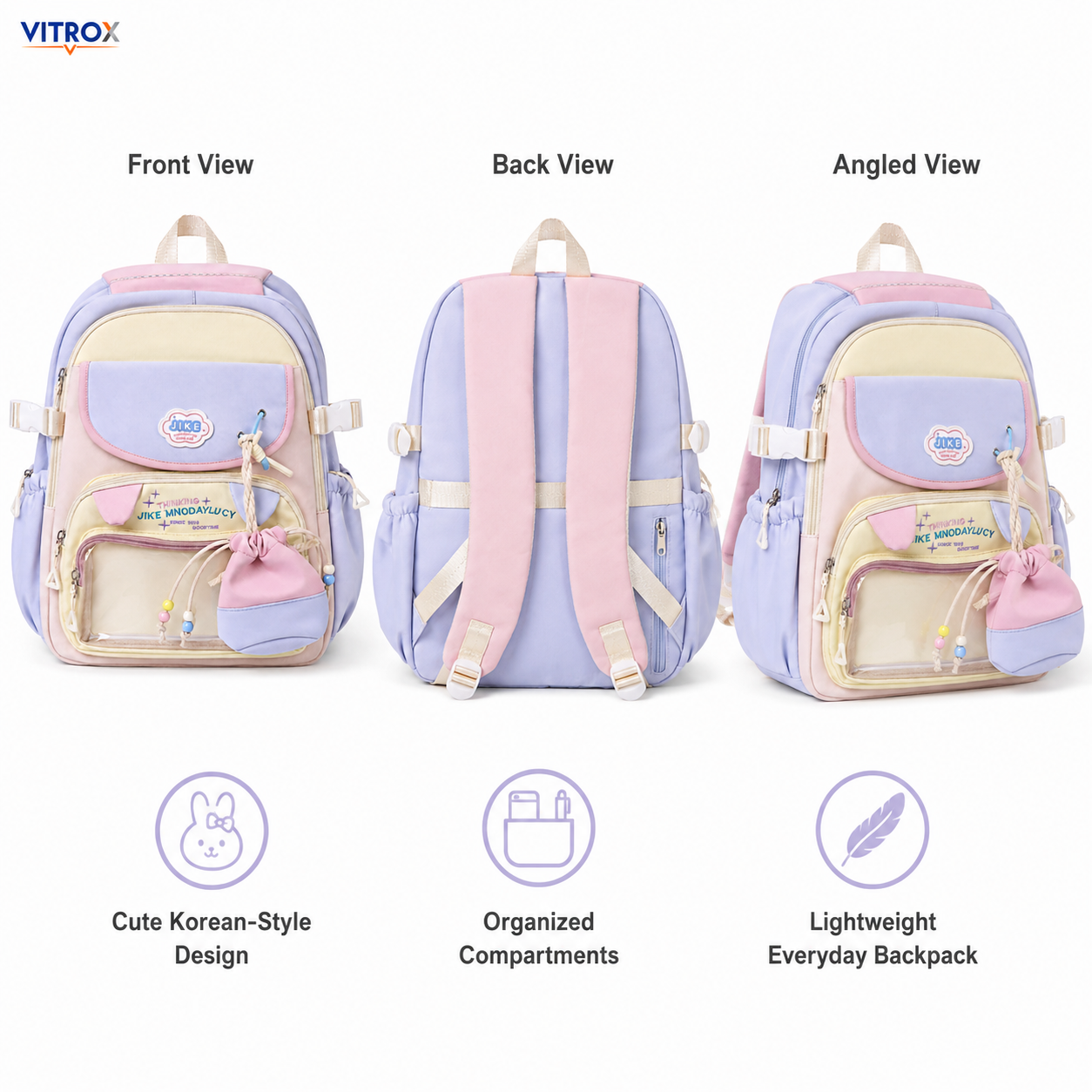 Korean-Style Pastel Multi-Compartment Backpack