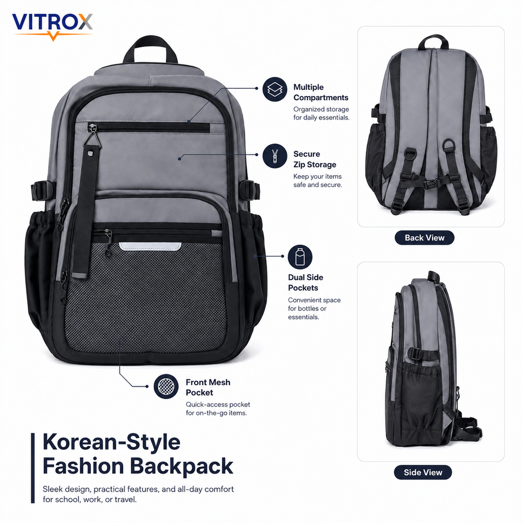 Korean-Style Multi-Compartment Backpack