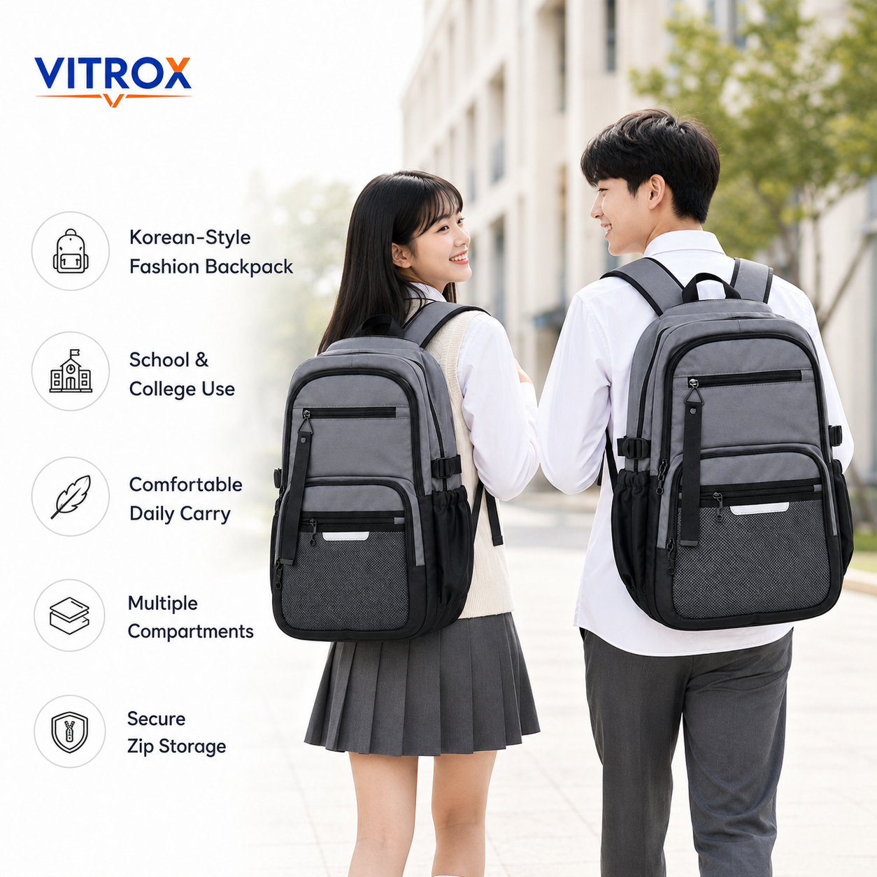 Korean-Style Multi-Compartment Backpack