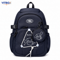 Navy Blue Multi-Pocket Backpack with Cute Round Pouch