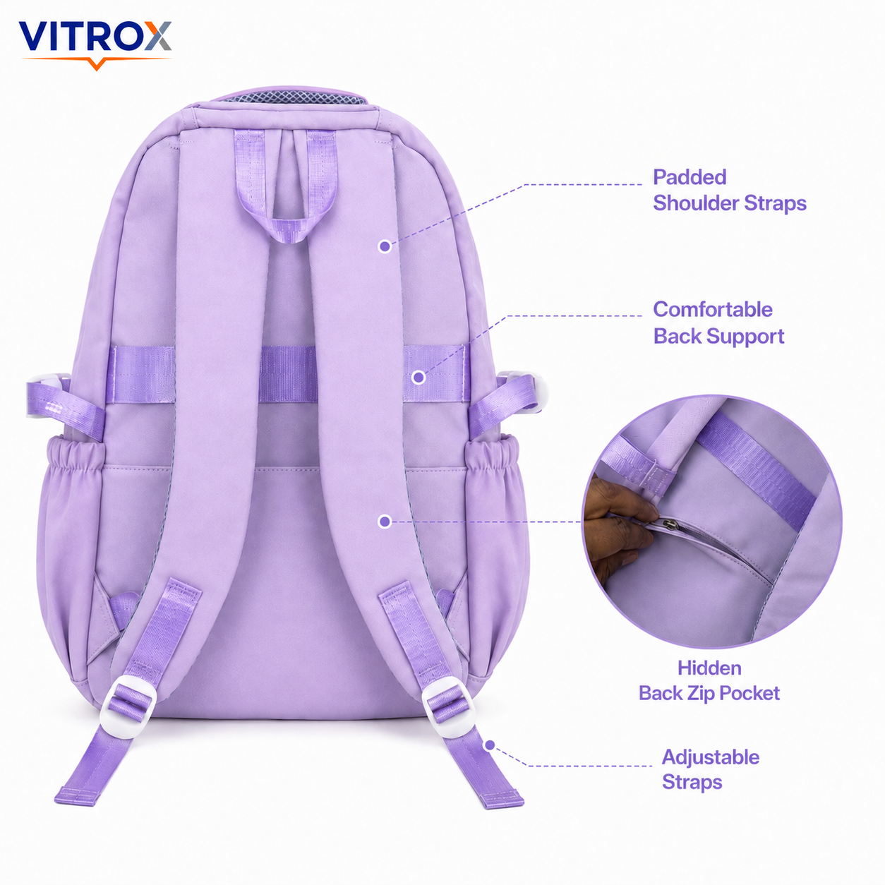 Lavender Multi-Pocket School & College Backpack