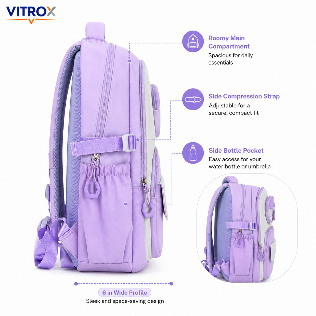 Lavender Multi-Pocket School & College Backpack