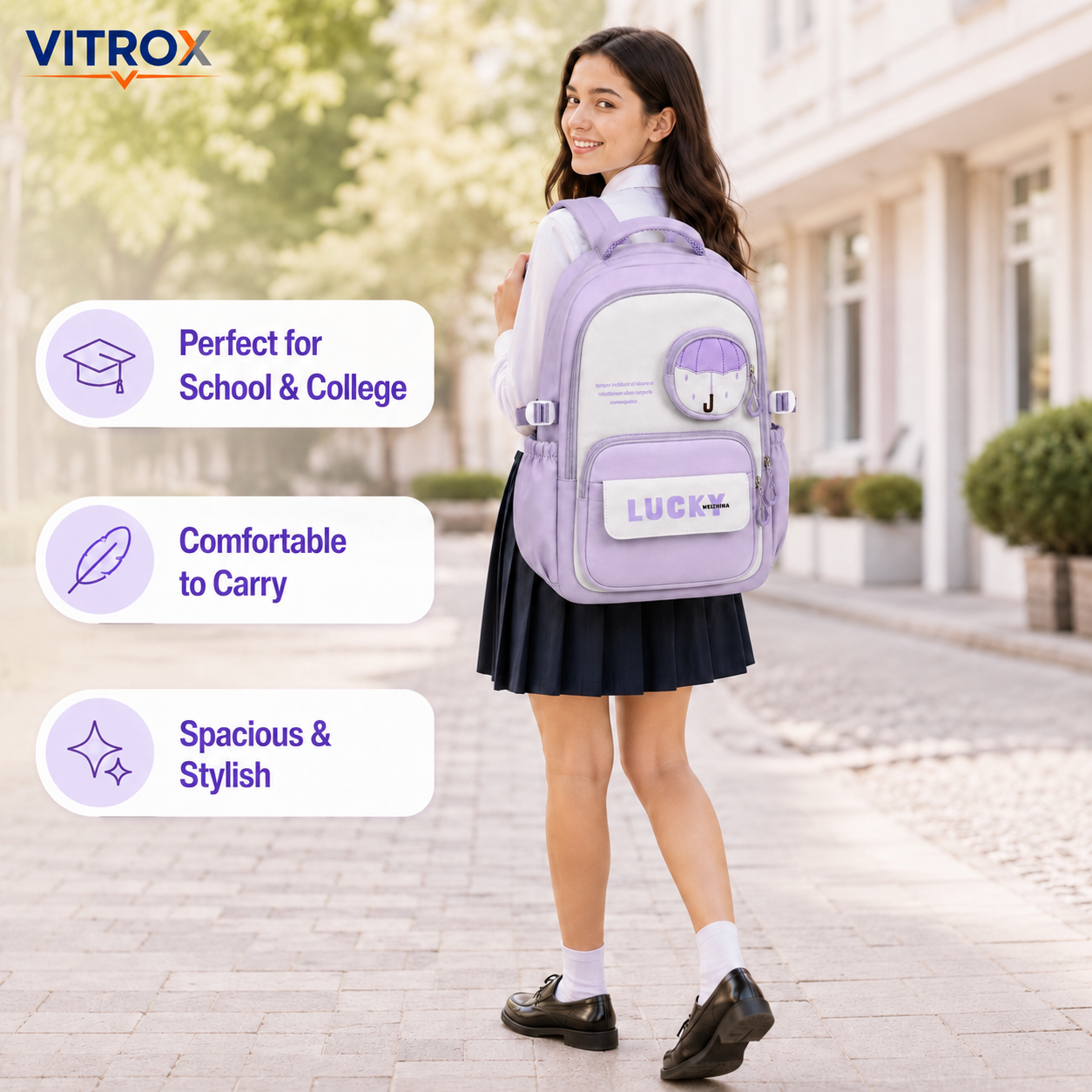 Lavender Multi-Pocket School & College Backpack