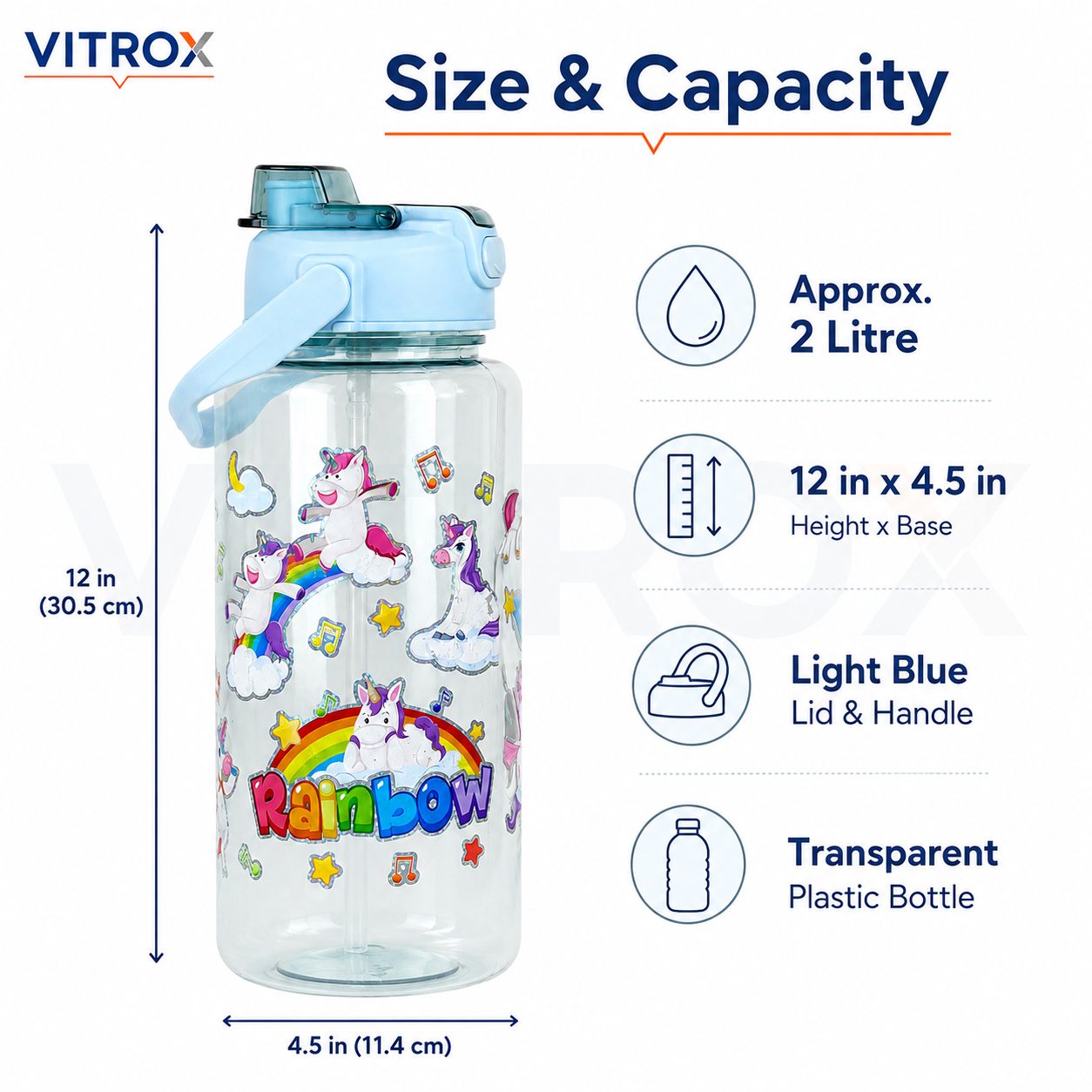 2L Transparent Unicorn Sipper Water Bottle