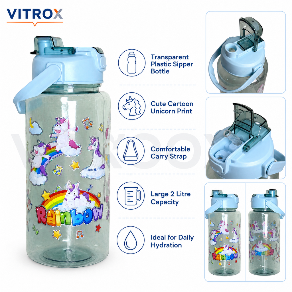 2L Transparent Unicorn Sipper Water Bottle