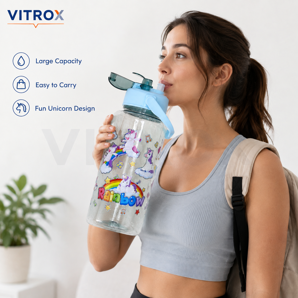 2L Transparent Unicorn Sipper Water Bottle