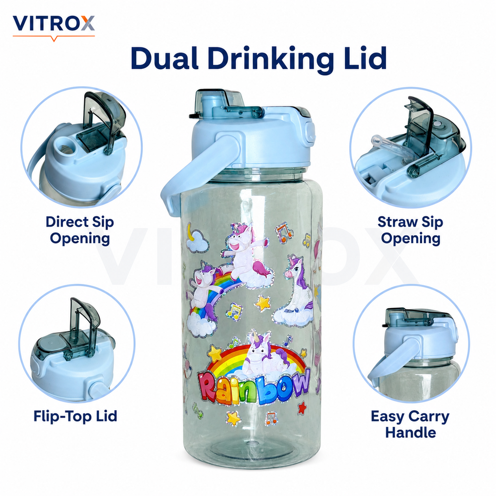 2L Transparent Unicorn Sipper Water Bottle