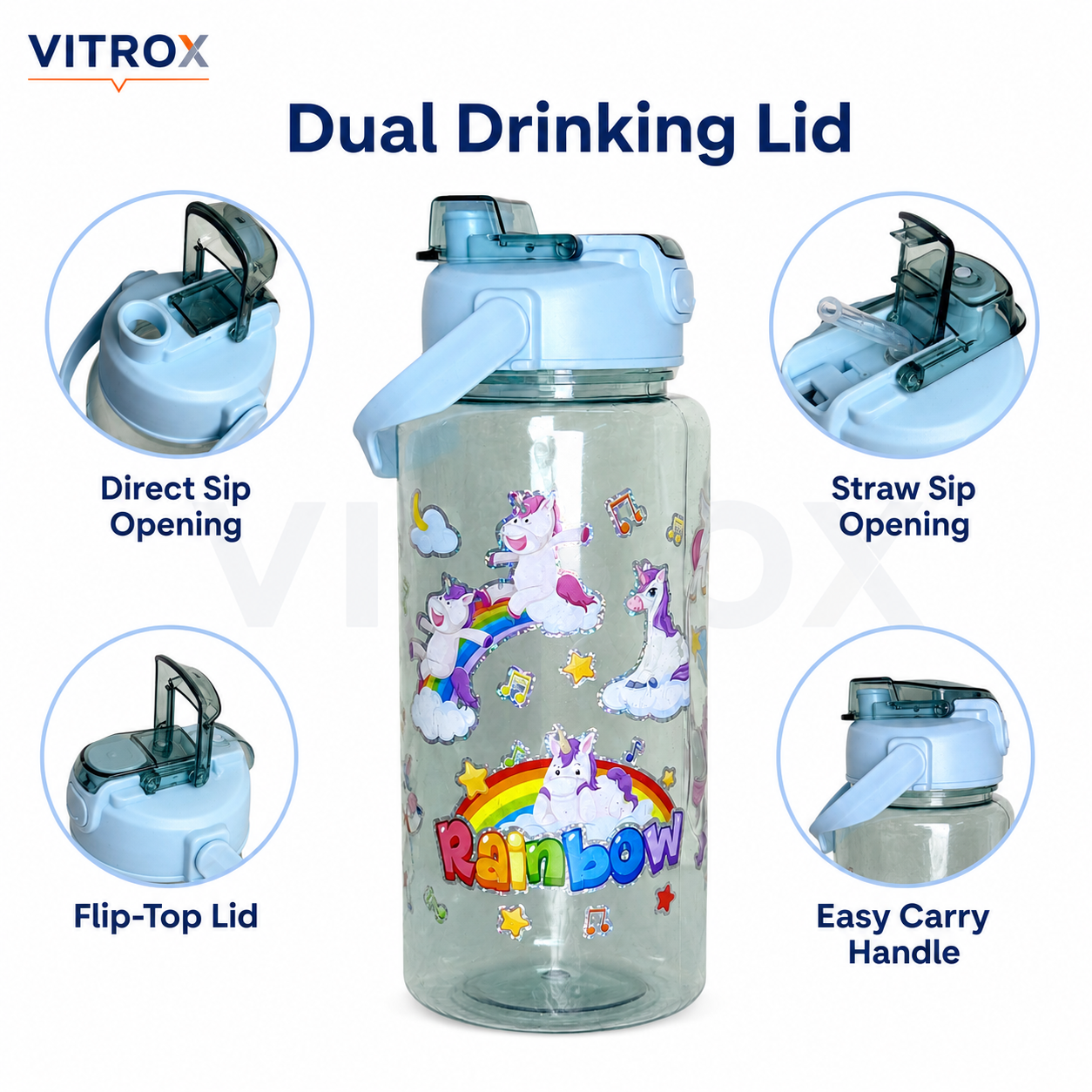 2L Transparent Unicorn Sipper Water Bottle