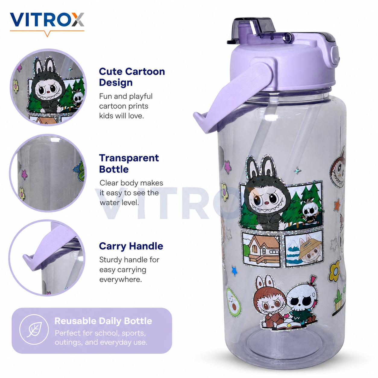 2L Print Dual Drinking Sipper Water Bottle