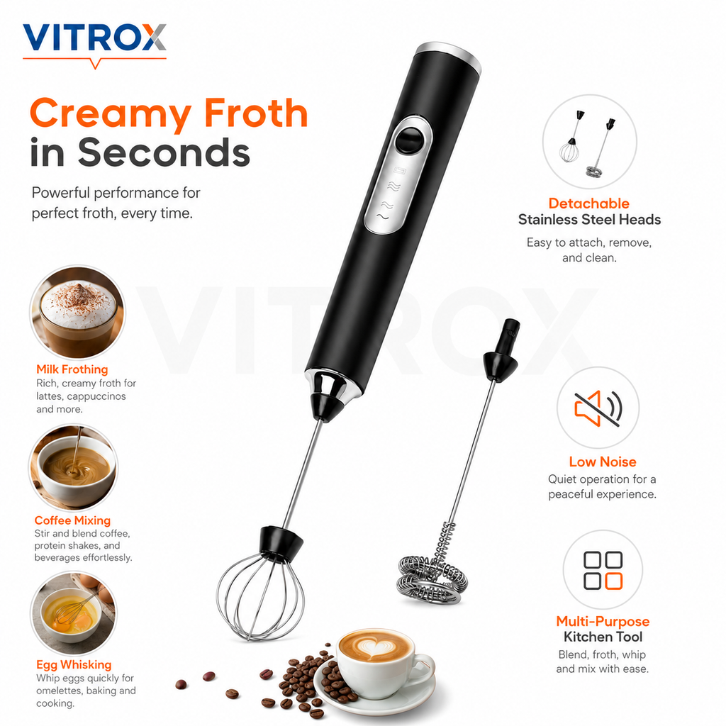 Rechargeable 3-Speed Electric Milk Frother