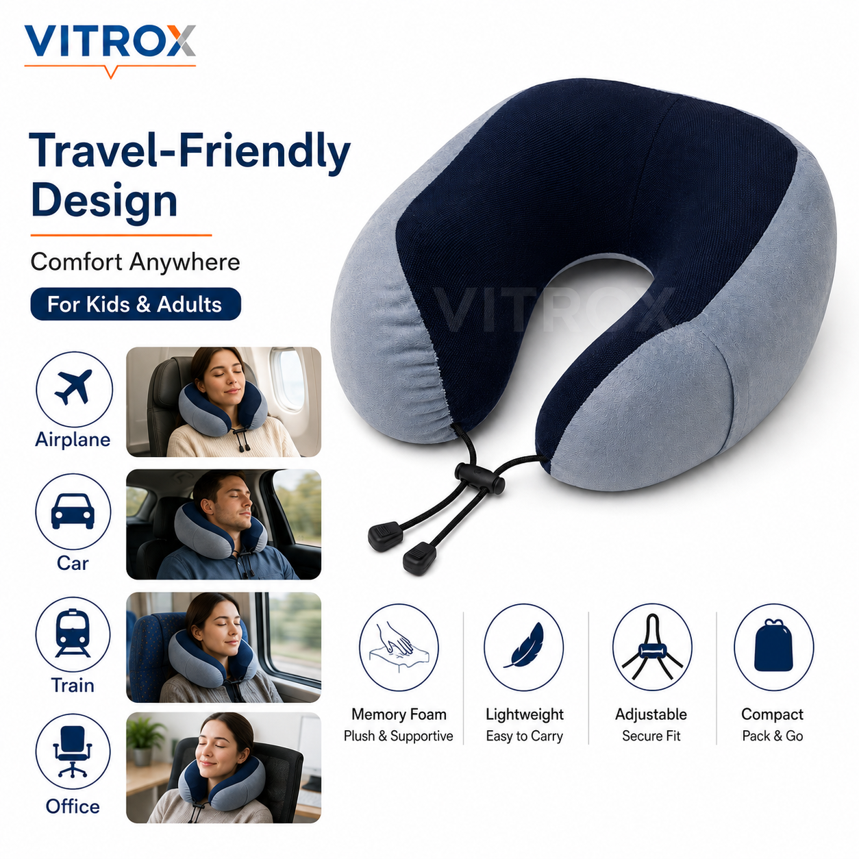 U-Shaped Memory Foam Travel Neck Pillow