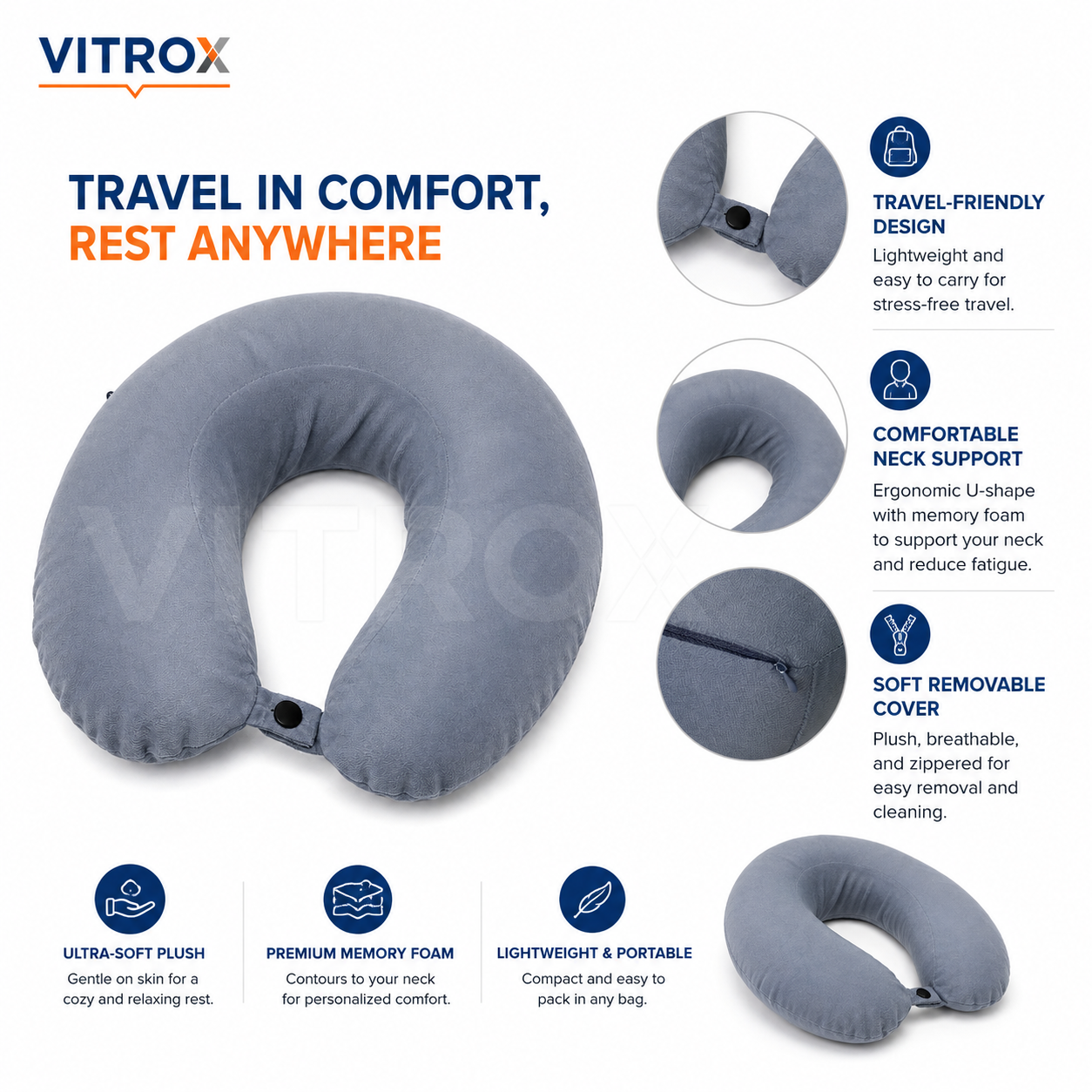 U-Shaped Memory Foam Travel Neck Pillow