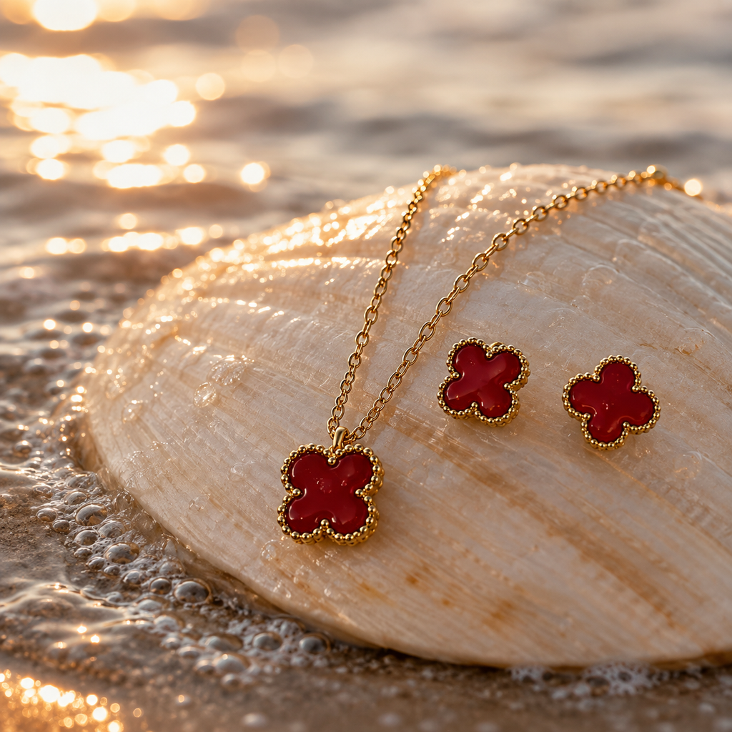 Gold-Tone Stainless Steel Necklace &  Stud Earrings Combo