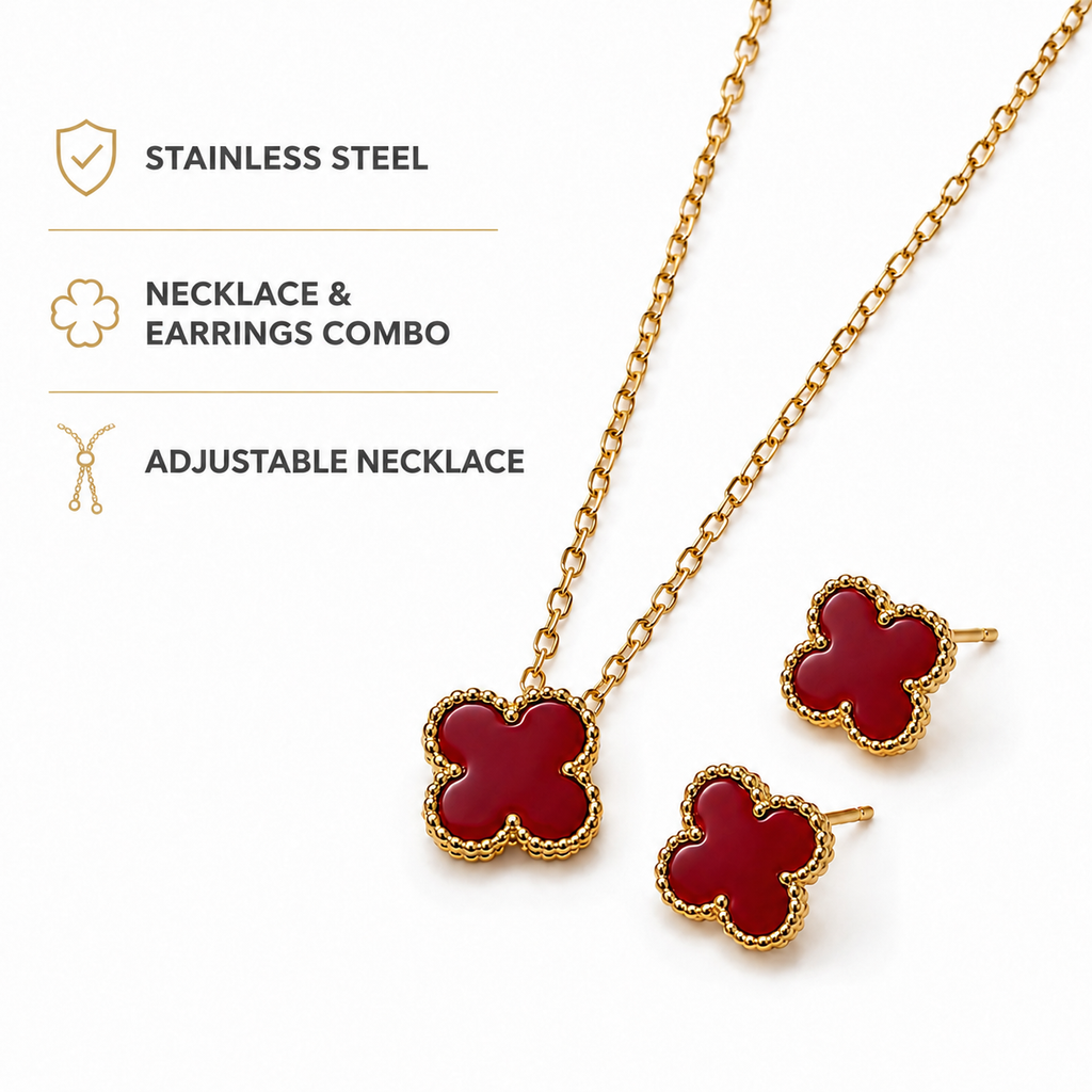 Gold-Tone Stainless Steel Necklace &  Stud Earrings Combo