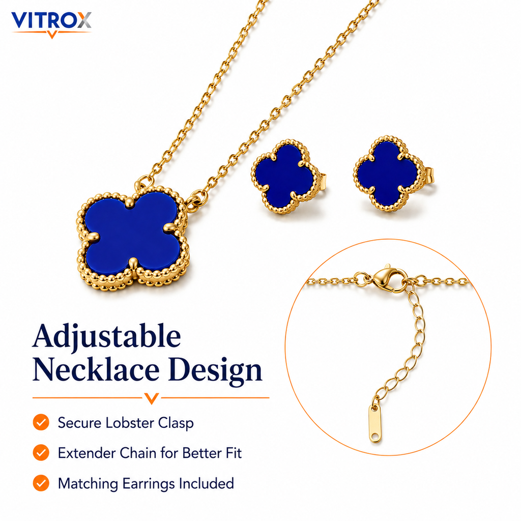 Blue Clover  Necklace & Stud Earrings Combo