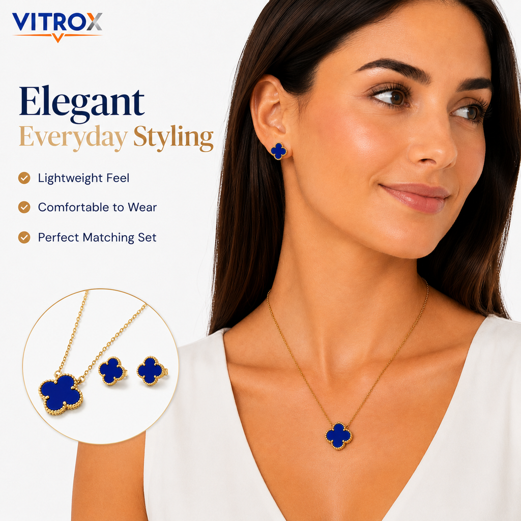 Blue Clover  Necklace & Stud Earrings Combo