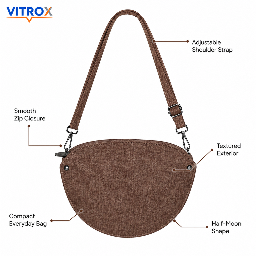 Women’s Half-Moon Crossbody Bag with Adjustable Shoulder Strap – Brown