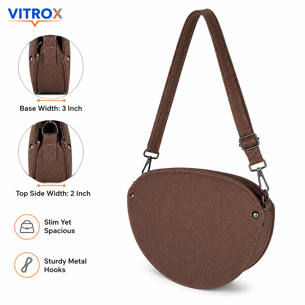Women’s Half-Moon Crossbody Bag with Adjustable Shoulder Strap – Brown