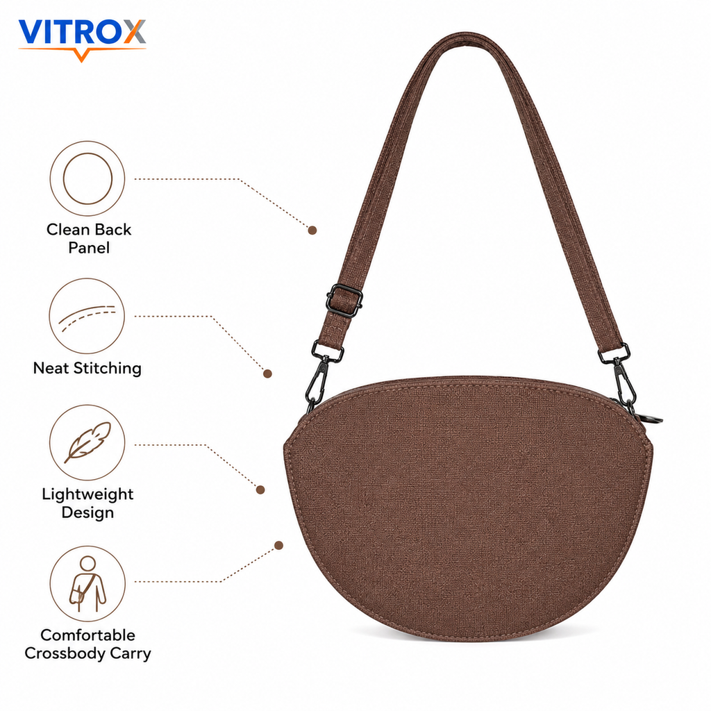 Women’s Half-Moon Crossbody Bag with Adjustable Shoulder Strap – Brown