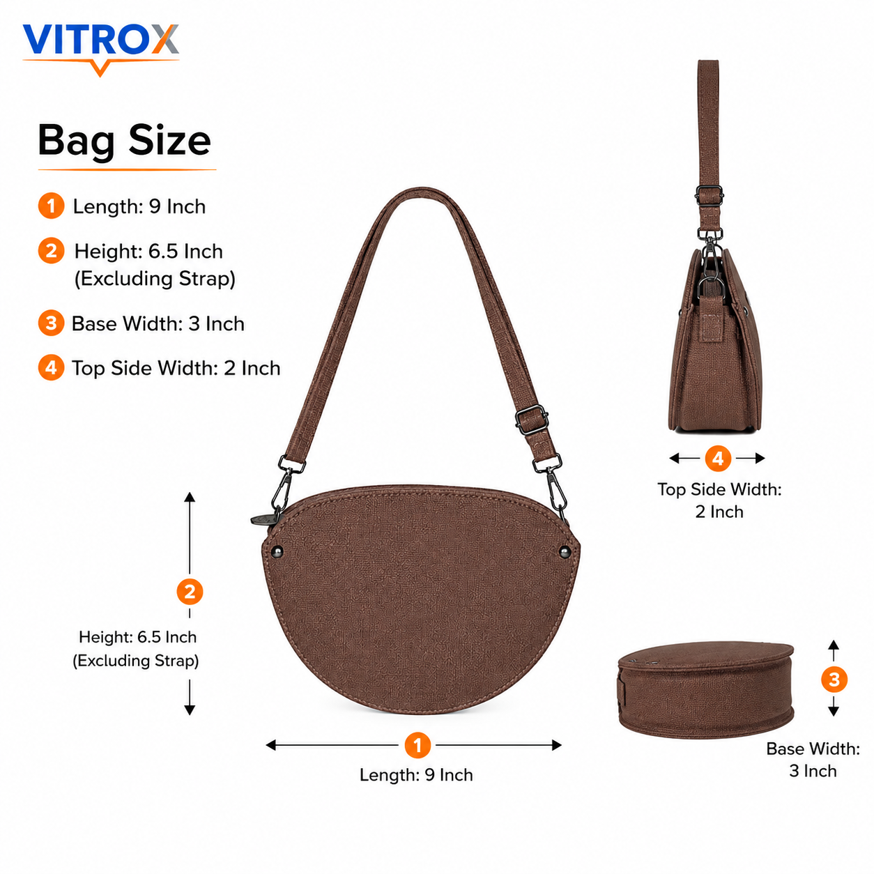 Women’s Half-Moon Crossbody Bag with Adjustable Shoulder Strap – Brown