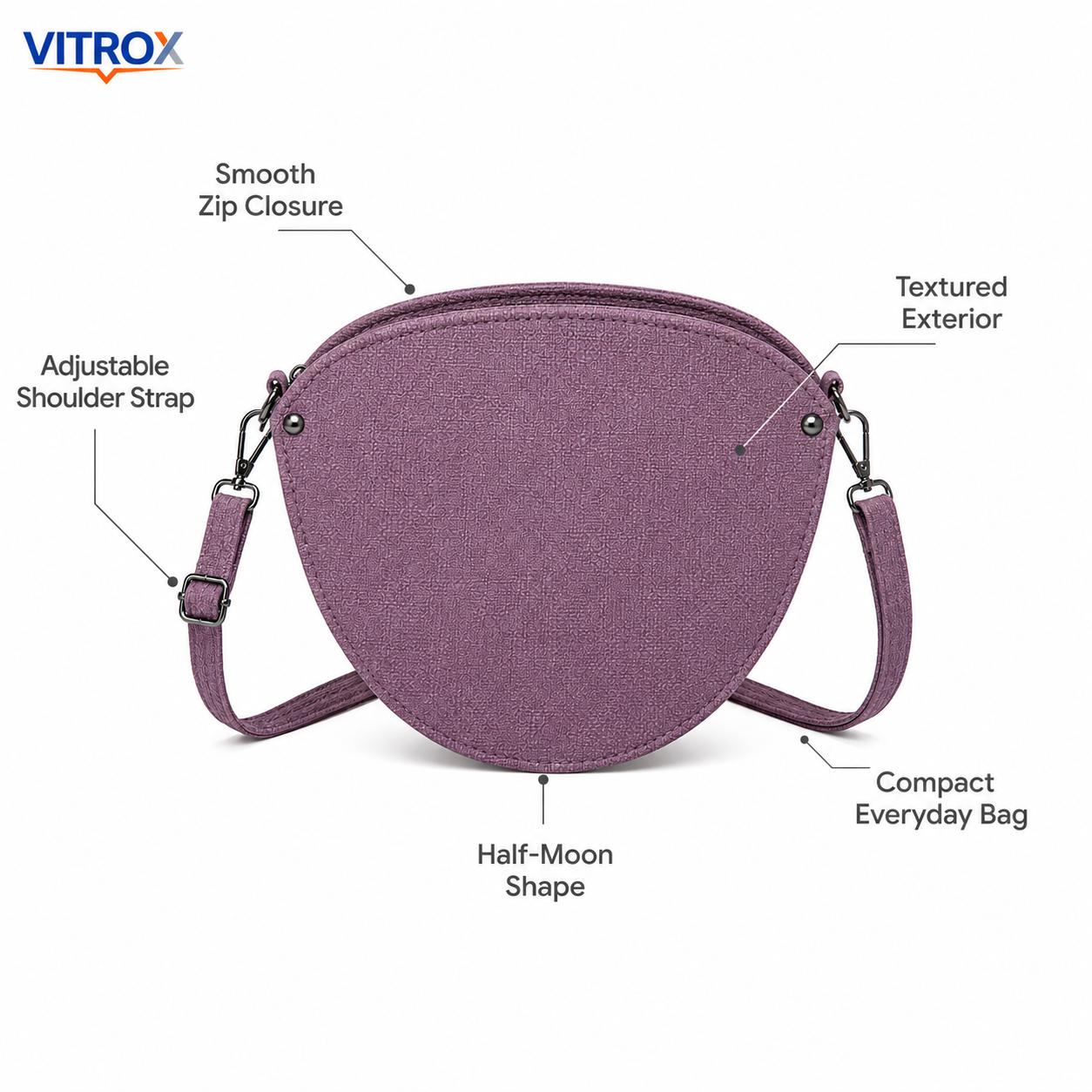 Women’s Half-Moon Crossbody Bag with Adjustable Shoulder Strap – Lavender Purple