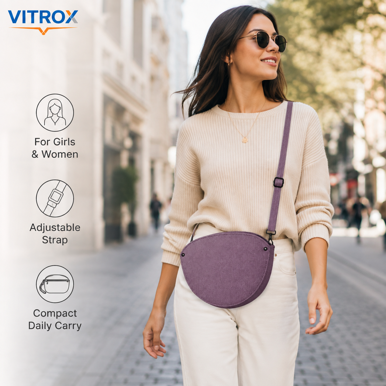 Women’s Half-Moon Crossbody Bag with Adjustable Shoulder Strap – Lavender Purple