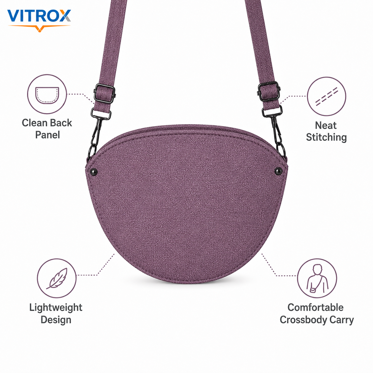 Women’s Half-Moon Crossbody Bag with Adjustable Shoulder Strap – Lavender Purple
